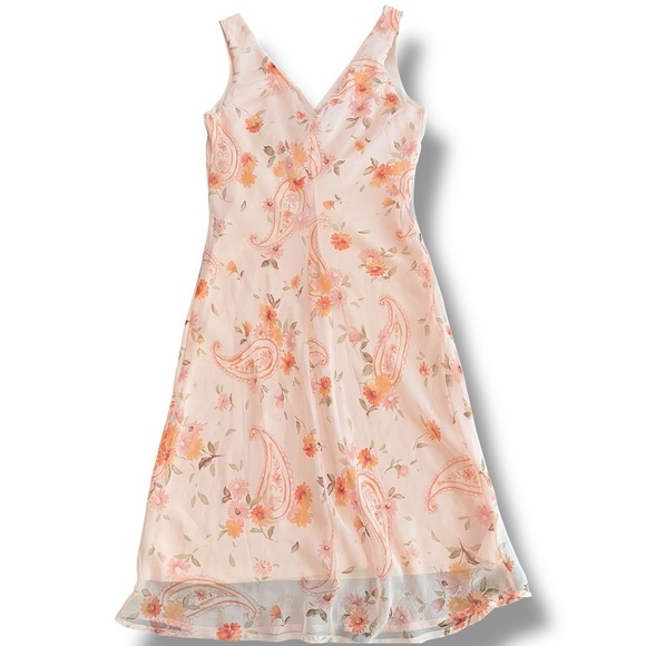 Vintage Floral Midi Dress Babydoll Women’s 6 Pink and Orange 90s y2k - Picture 3 of 7